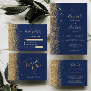Invitation Mariage de bord de Parties scintillant Blue Gold d