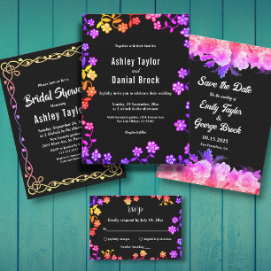 Save The Date Elégant Neon Colors Rose Moderne Floral Mariage