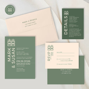 Invitation Tout En Un Mariage minimaliste moderne Vietnamien/Anglais VER