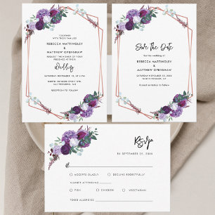 Invitation Floral violet Mariage de script botanique