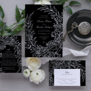 Invitation Élégant Mariage noir Tuxedo blanc brillant
