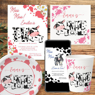 Invitation Moo moo vache noir et bleu jolie vache fête d'anni
