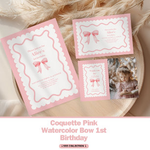 Carte De Remerciements Coquette Aquarelle rose Bow 1er anniversaire