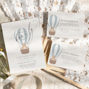 Carte D'accompagnement On Peut Attendre   Baby Boy Blue Balloon Douche