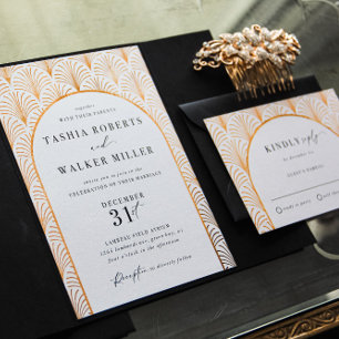 Faire-part de mariage Art déco d'or de Cravate noi