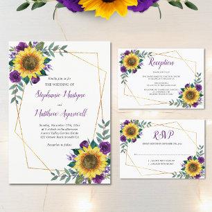 Invitation Tournesol violet Floral moderne Mariage géométriqu