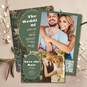 Menu Élégant Mariage Floral Art Nouveau