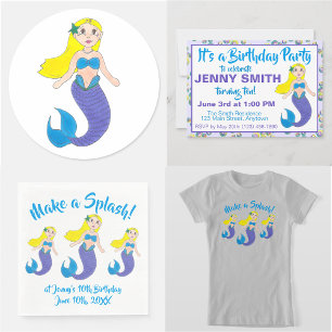 Invitation Blue Purple Ocean Mermaid Bubbles Anniversaire