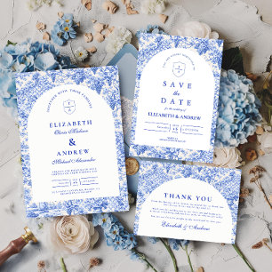 Invitation Mariage en Porcelaine Bleue Intemporelle Blanche