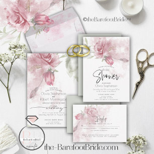 Invitation Russe aquarelle rose rose et Mariage rose