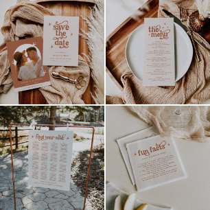 Invitation BIRDIE retro boho enregistrer la date terracotta