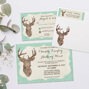 Invitation Elegant Deer Antlers Mariage campagnard rustique