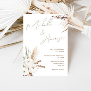 Invitation En Aluminium Boho Blanc Floral Script Mariage noir Rose or