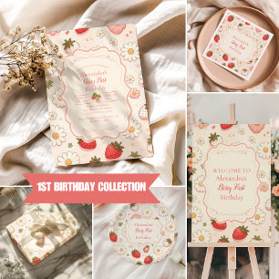 Serviette En Papier Berry aux fraises roses Premier 1er anniversaire