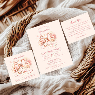 Serviette En Papier Blush Floral Élégant 50e Anniversaire