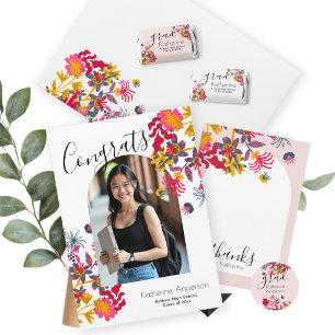 Carte D'accompagnement Moderne Boho Arc Rose Floral Graduation