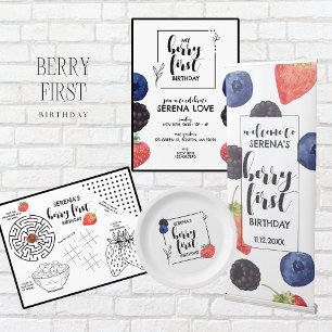 Invitation Berry First   1er anniversaire   fraise   Blanc