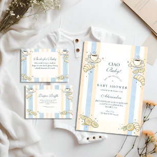 Invitation Café Italien Baby Shower Doodle Rayures