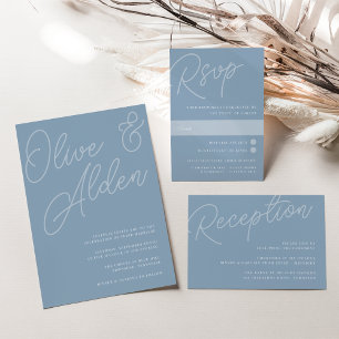 Invitation Dusty Blue   Mariage de filigrane de script
