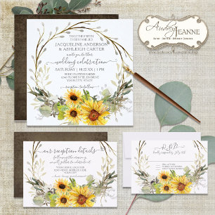 Invitation Mariage rustique reprogrammé Script tournesol flor