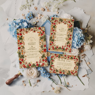 Carte De Remerciements Mariage de Jardin Vintage aux Fraises