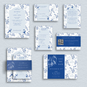 Invitation Chinoiserie Bleu et Blanc Élégant Mariage Vintage