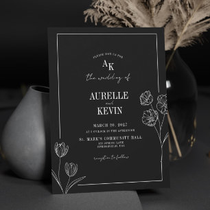 Invitation Mariage Monogramme Floral Rustique Noir Photo QR 