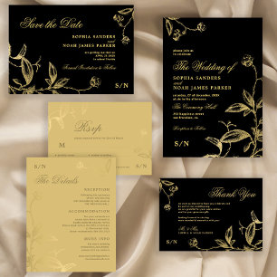 Invitation Elégant or vert foncé vintage mariage antique