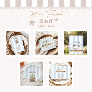 Invitation Train bleu vintage 2e anniversaire