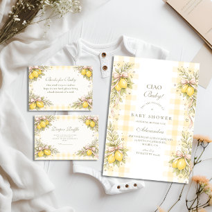 Invitation Baby Shower Gingham au Citron Italien