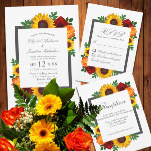 Invitation Sunset Sunflower Rose Floral Mariage