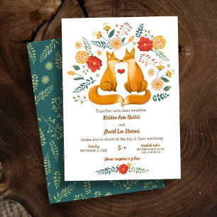Invitation Renards romantiques et Mariage de feuillage floral