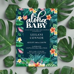 Invitation Feuilles tropicaux Hawaiian Floral Baby shower Alo
