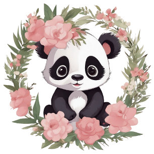 Invitation Bébé adorable Panda Ours avec fleurs
