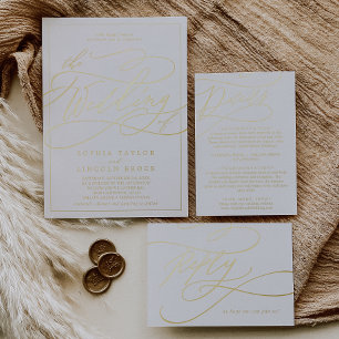 Invitation En Aluminium Calligraphie romantique à huile d'or   Mariage de 