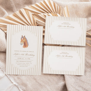 Invitation Anniversaire Cheval Selle Marron Neutre Poney