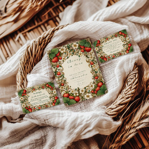 Invitation Fête de mariage botanique cottagecore à la fraise