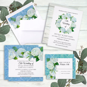 Invitation Bois floral rustique bleu et blanc Hydrangea