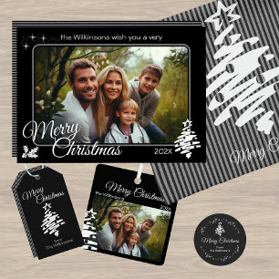Cartes Pour Fêtes Annuelles Photo de Noël moderne Black Holiday Card