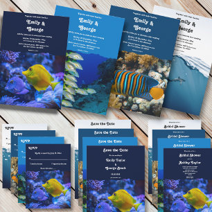 Invitation Fête des mariées côtière marine de poissons sous-m