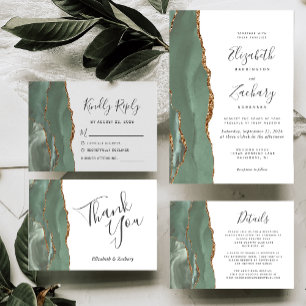 Invitation Mariage Moderne Vert Sauge Agate Or