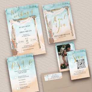 Invitation Boho Beach Arbor Aquarelle Océan Mariage