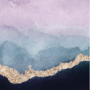 Invitation Aquarelle bleu violet couleur or Agate Mariage