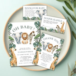 Invitation Tropical Jungle Safari Animaux Baby showers Garçon