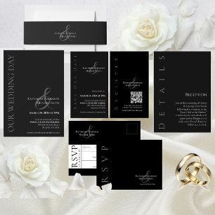 Invitation Mariage noir et blanc moderne - Merci photo -