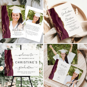 Burgundy Gold Agate Faire-part de graduation photo