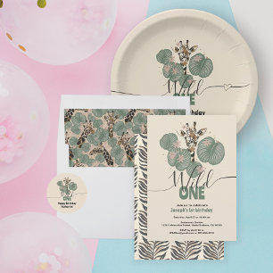 T-shirt Pour Bébé Wild One Safari Giraffe Animal Anniversaire