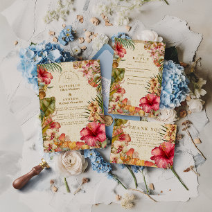 Save The Date Mariage Botanique de Hibiscus Tropical