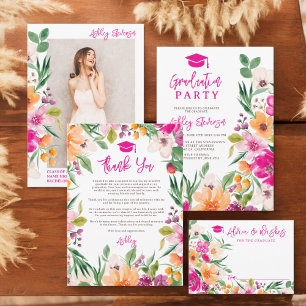 Invitation Bright wild flowers script de graduation photo