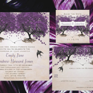 Invitation Mariages d'oiseaux Vintages en fleurs de cerisier 